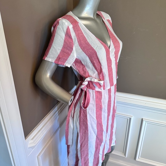 Marine Layer Stripped Pink/White Wrap Tie Linen Blend Dress Sz M - Picture 3 of 4